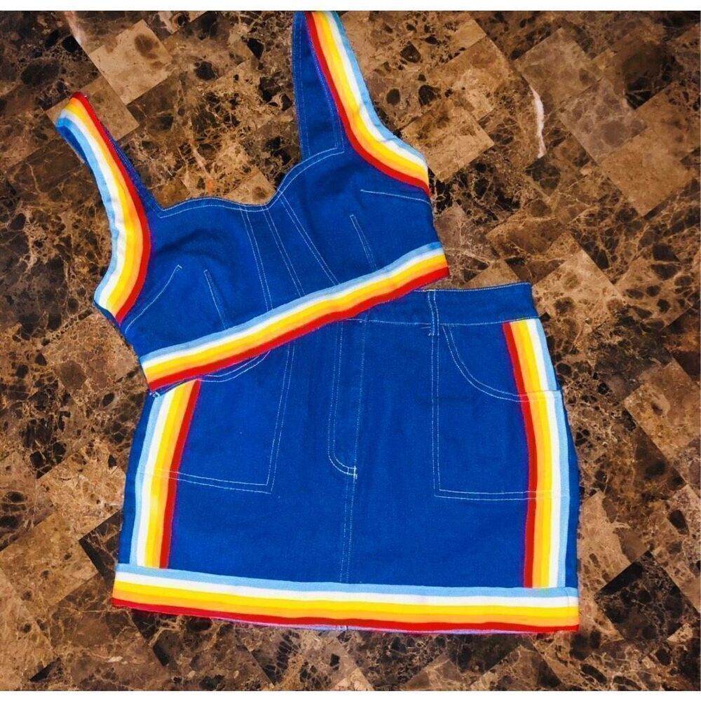 Denim Rainbow Skirt Set Small - Picture 6 of 7